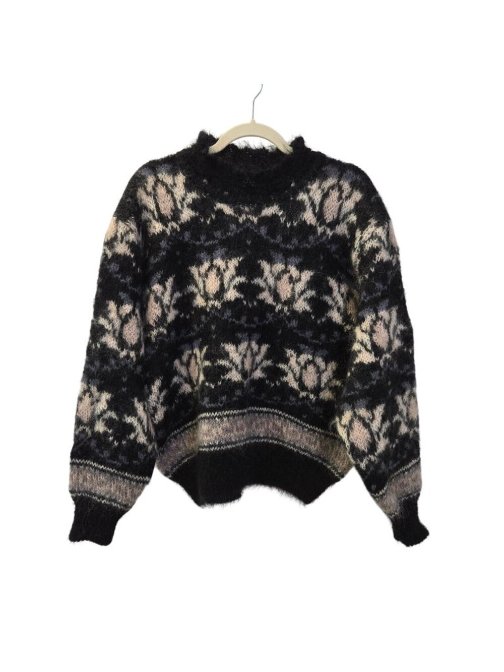 Icelandic Design Wool & Mohair Blend Floral Scalloped Neck Sweater Size S/M